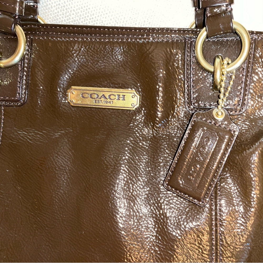 Coach Shiny Brown Leather Tote USED PLEASE see pictures!!!